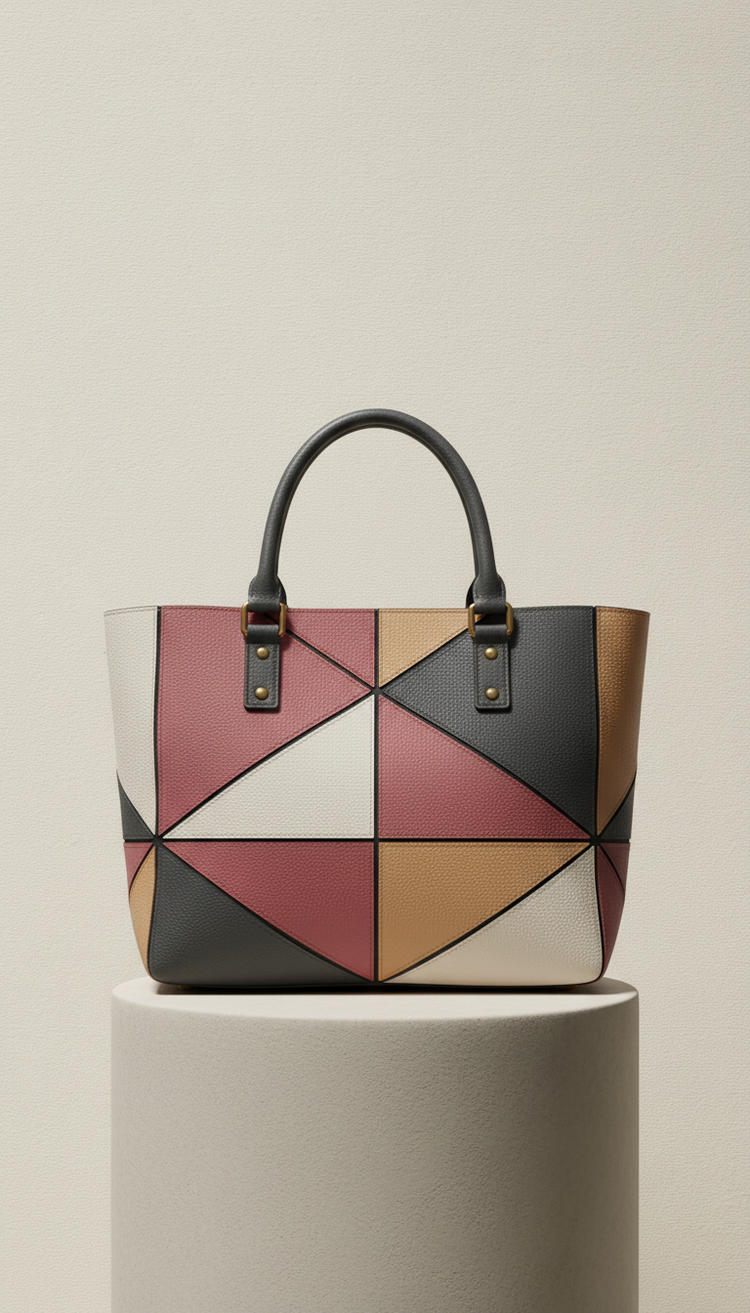 Textured Leather Geometric Pattern Tote Luxe Vibes